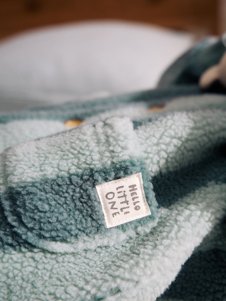 Blue Stripe Borg Button Hooded Baby Pramsuit (0mths-2yrs)