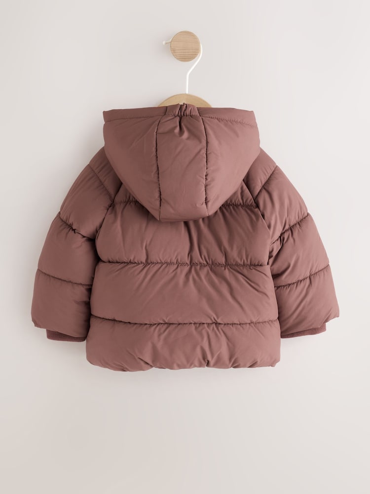 Chocolate Brown Hooded Baby Puffer Jacket