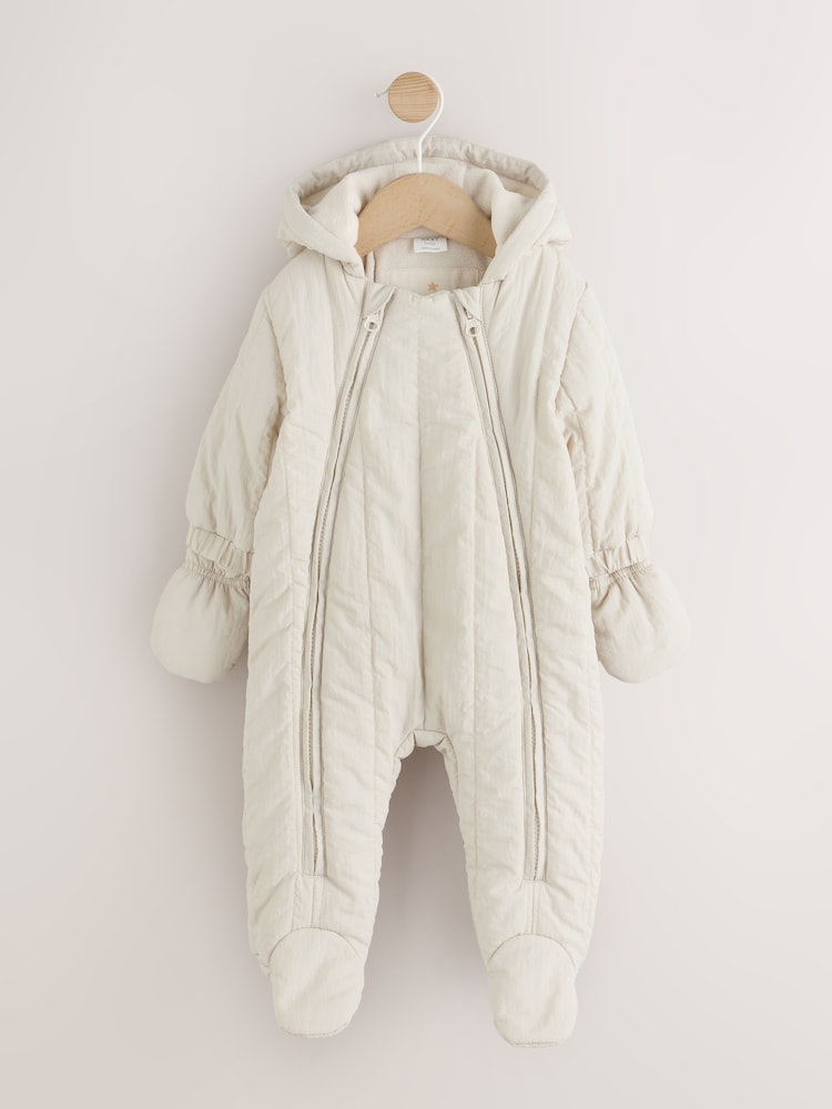 Cream Little One Back Slogan Quilted Nylon Pramsuit