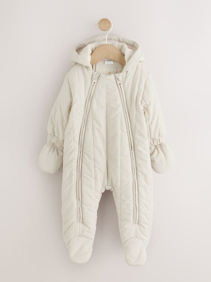 Cream Little One Back Slogan Quilted Nylon Pramsuit