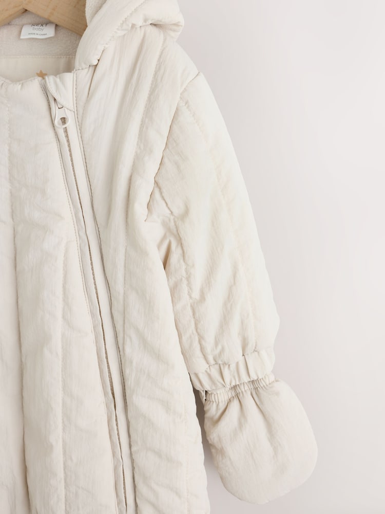 Cream Little One Back Slogan Quilted Nylon Pramsuit