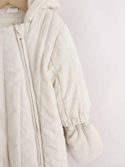 Cream Little One Back Slogan Quilted Nylon Pramsuit