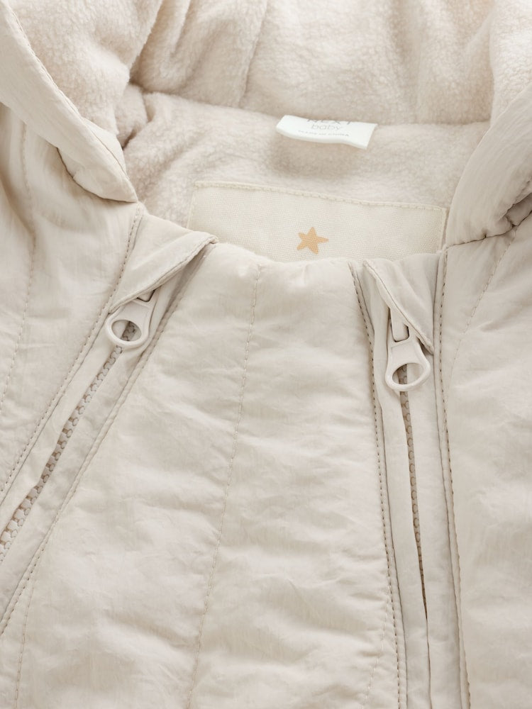 Cream Little One Back Slogan Quilted Nylon Pramsuit