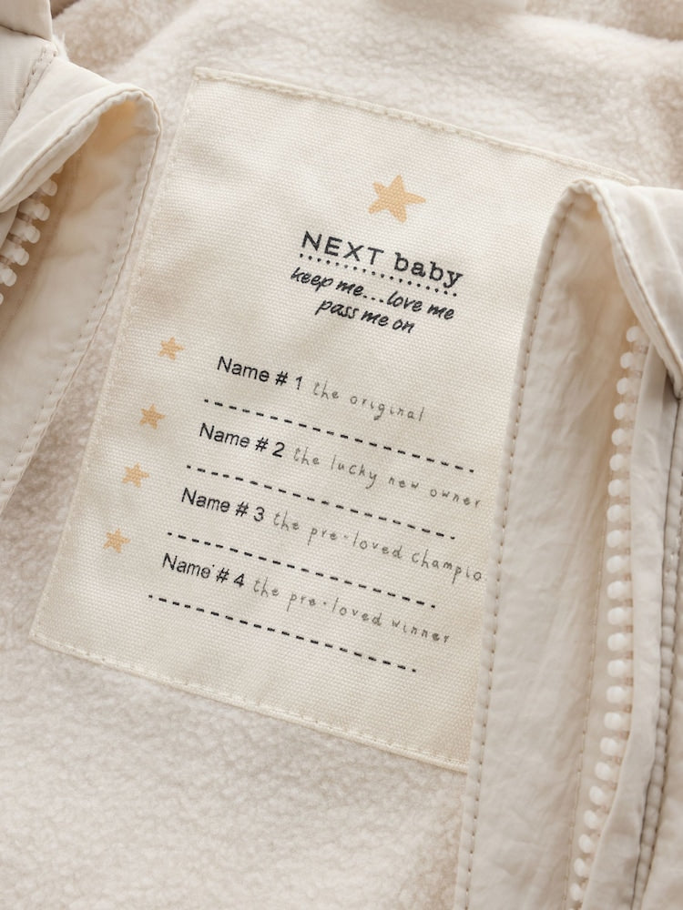 Cream Little One Back Slogan Quilted Nylon Pramsuit