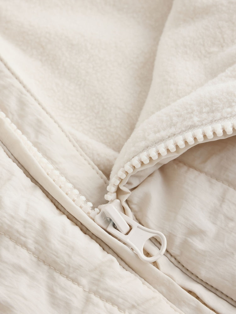 Cream Little One Back Slogan Quilted Nylon Pramsuit