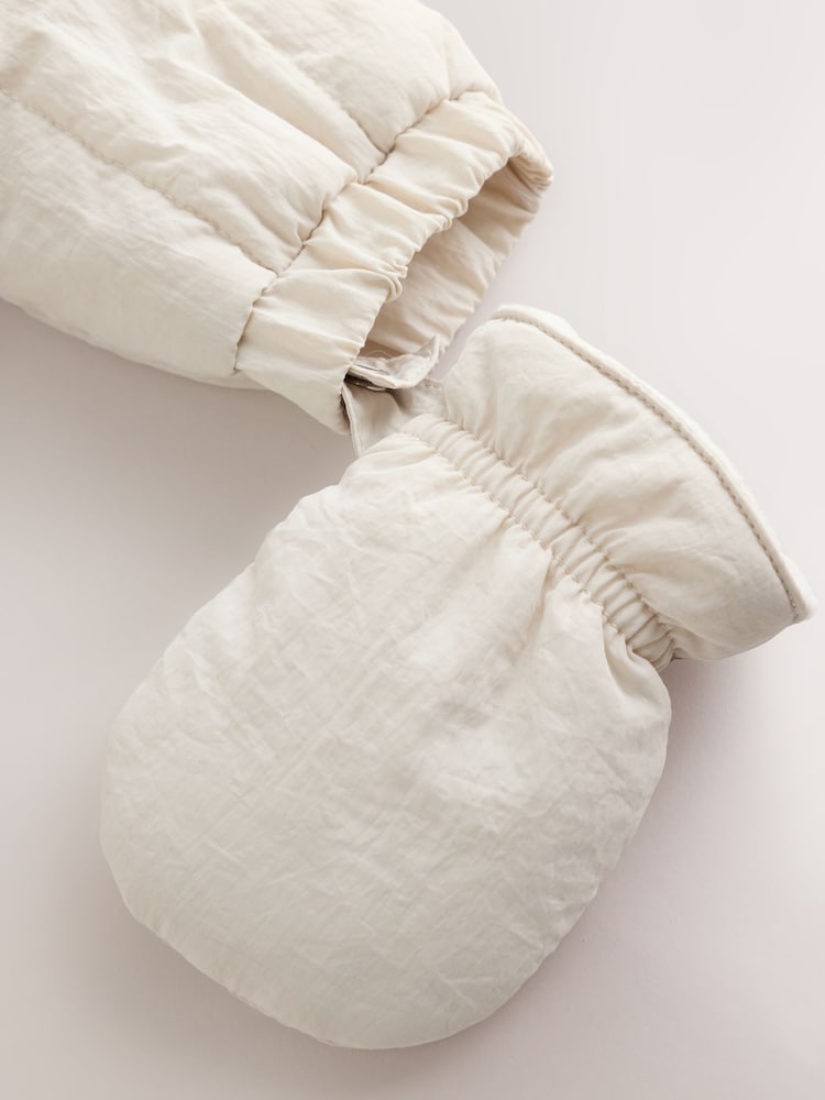Cream Little One Back Slogan Quilted Nylon Pramsuit