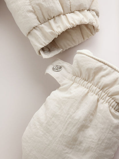 Cream Little One Back Slogan Quilted Nylon Pramsuit