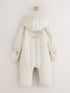 Cream Little One Back Slogan Quilted Nylon Pramsuit
