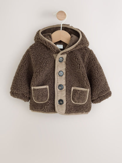 Chocolate Brown Borg Hooded Fleece Lined Baby Jacket - Up to 1 Month (50-56cm)