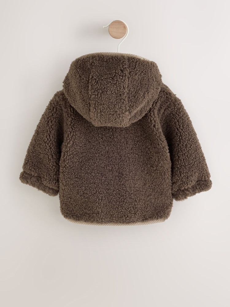 Chocolate Brown Borg Hooded Fleece Lined Baby Jacket