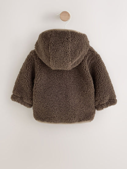 Chocolate Brown Borg Hooded Fleece Lined Baby Jacket