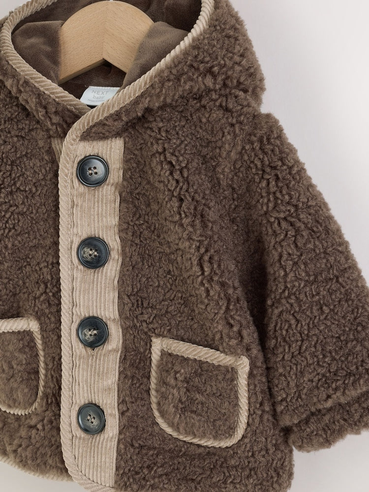 Chocolate Brown Borg Hooded Fleece Lined Baby Jacket