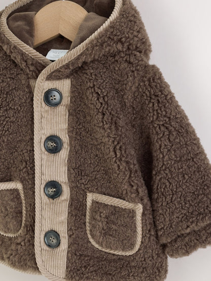 Chocolate Brown Borg Hooded Fleece Lined Baby Jacket