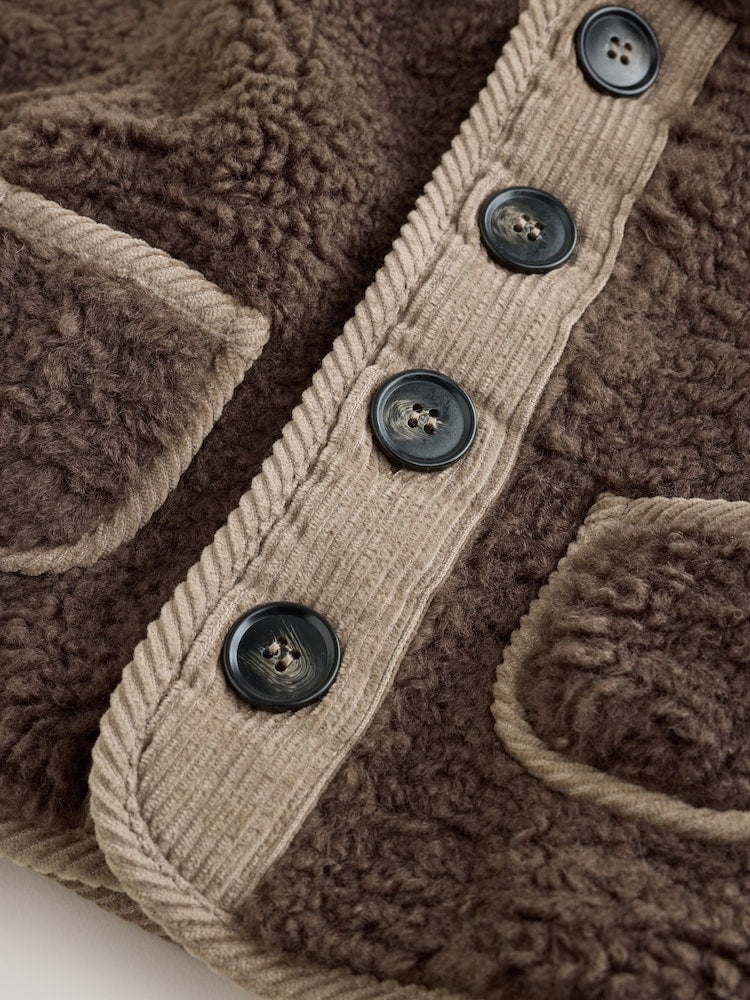 Chocolate Brown Borg Hooded Fleece Lined Baby Jacket