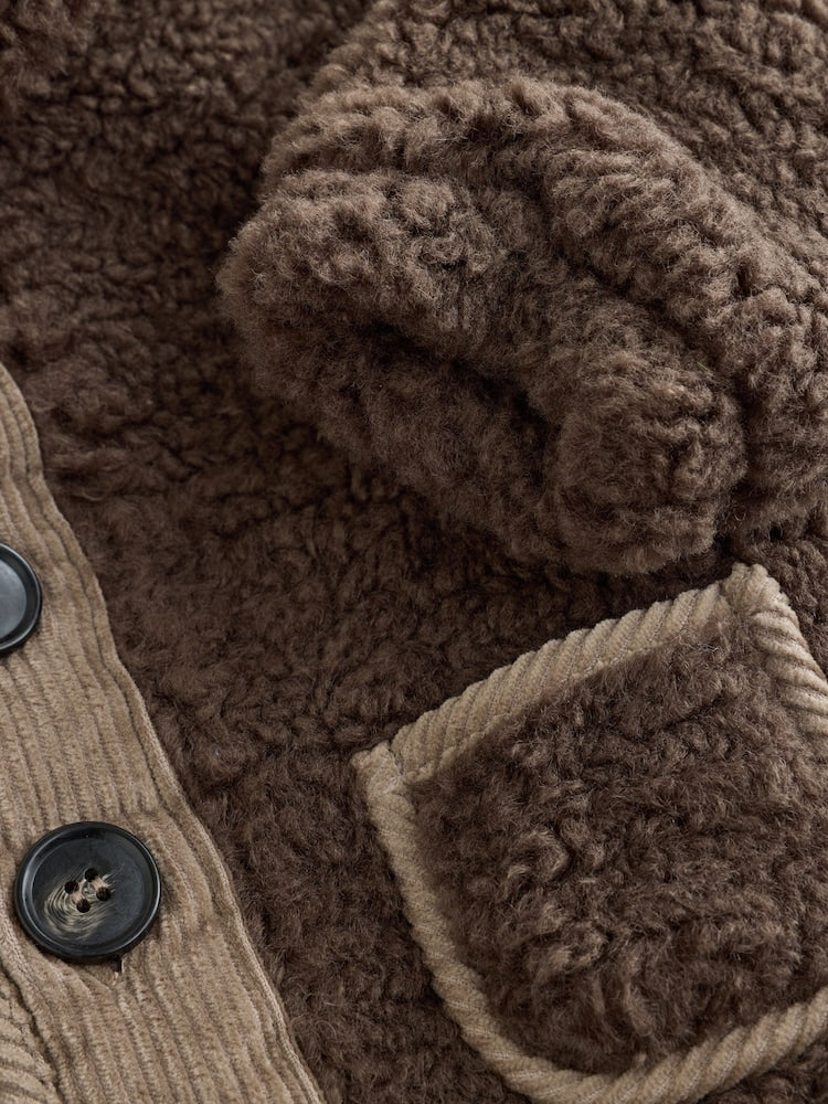 Chocolate Brown Borg Hooded Fleece Lined Baby Jacket