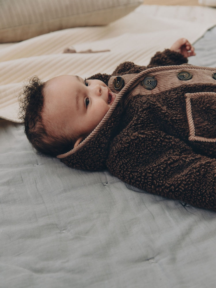 Chocolate Brown Borg Hooded Fleece Lined Baby Jacket