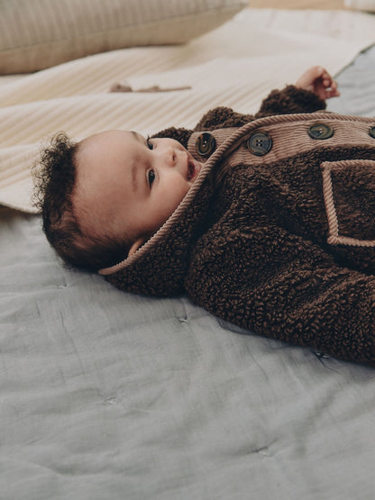 Chocolate Brown Borg Hooded Fleece Lined Baby Jacket