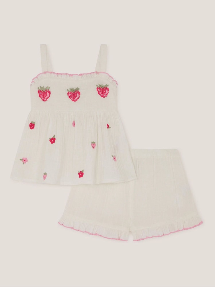 Monsoon White Baby Strawberry Top & Shorts Set - Up To 3 Months (50 - 62cm)
