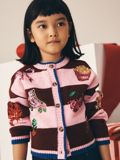 Pink and Red Christmas Cardigan (3-16yrs) - Size 3 Years (98cm) - Pink and Red Christmas