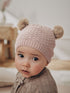 Brown Pointelle Knitted Double Pom Baby Beanie - Brown Pointelle Knitted / Up to 1 Month (50-56cm)