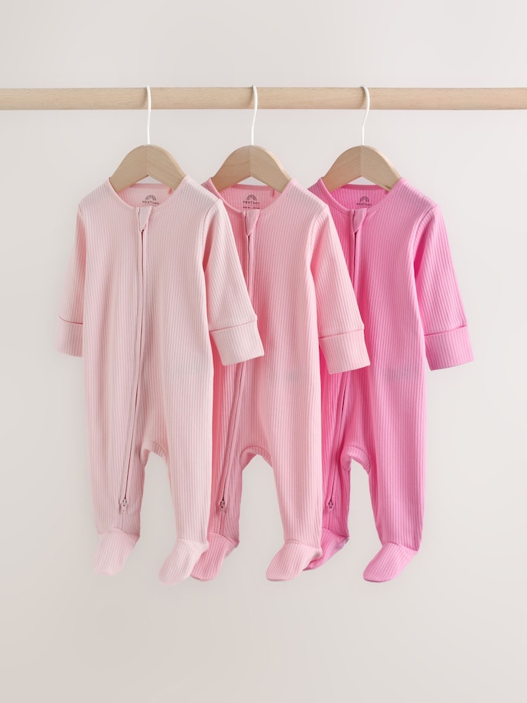 Pink Two Way Zip Baby Sleepsuits 3 Pack (0-2yrs) - Size 44cm (5lb)