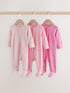 Pink Two Way Zip Baby Sleepsuits 3 Pack (0-2yrs) - Size 44cm (5lb)