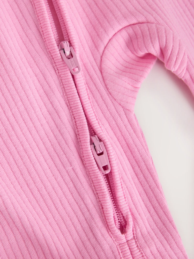 Pink Two Way Zip Baby Sleepsuits 3 Pack (0-2yrs) - Size 44cm (5lb)