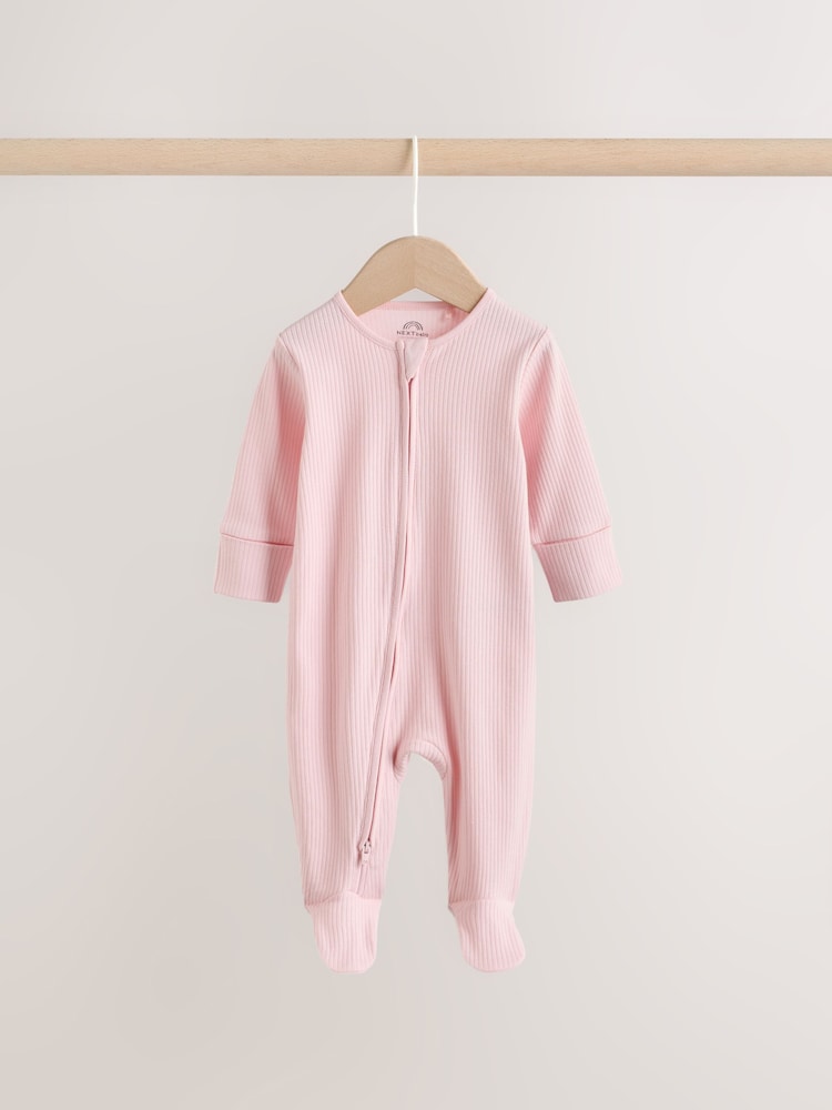 Pink Two Way Zip Baby Sleepsuits 3 Pack (0-2yrs) - Size 44cm (5lb)
