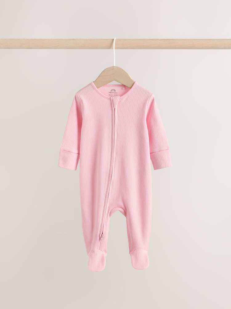 Pink Two Way Zip Baby Sleepsuits 3 Pack (0-2yrs) - Size 44cm (5lb)