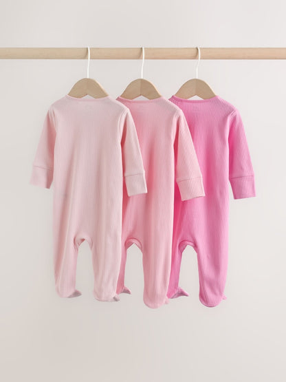 Pink Two Way Zip Baby Sleepsuits 3 Pack (0-2yrs) - Size 44cm (5lb)
