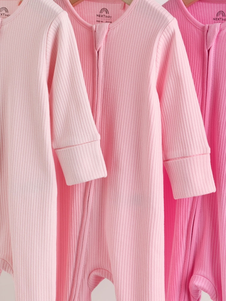 Pink Two Way Zip Baby Sleepsuits 3 Pack (0-2yrs) - Size 44cm (5lb)