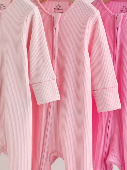 Pink Two Way Zip Baby Sleepsuits 3 Pack (0-2yrs) - Size 44cm (5lb)