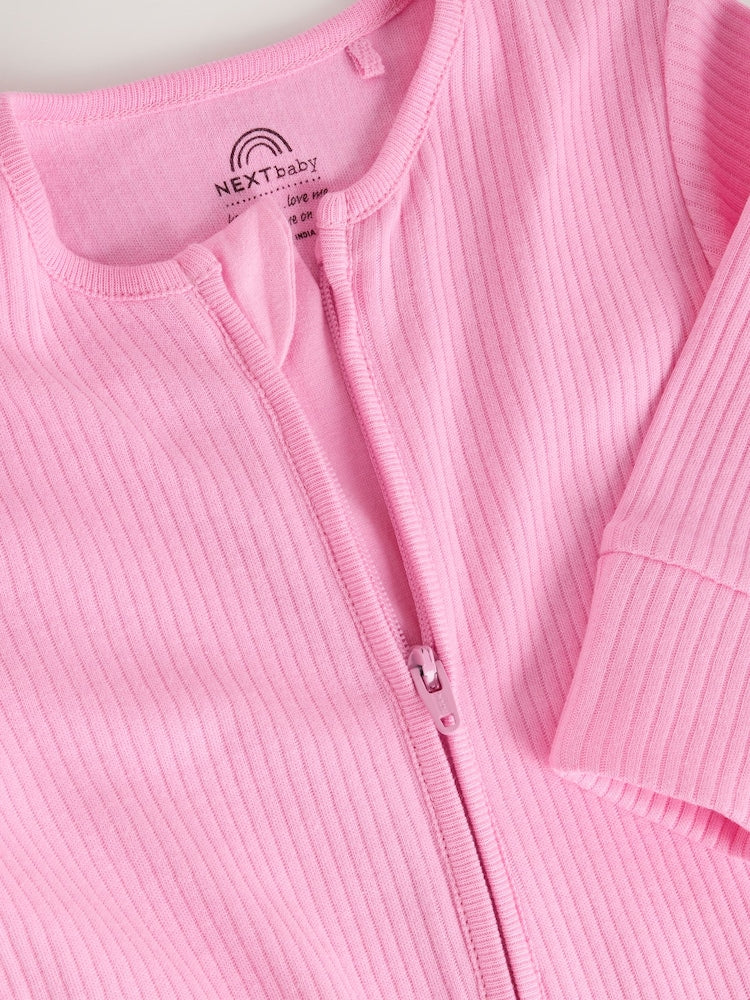 Pink Two Way Zip Baby Sleepsuits 3 Pack (0-2yrs) - Size 44cm (5lb)