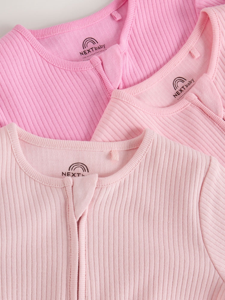 Pink Two Way Zip Baby Sleepsuits 3 Pack (0-2yrs) - Size 44cm (5lb)