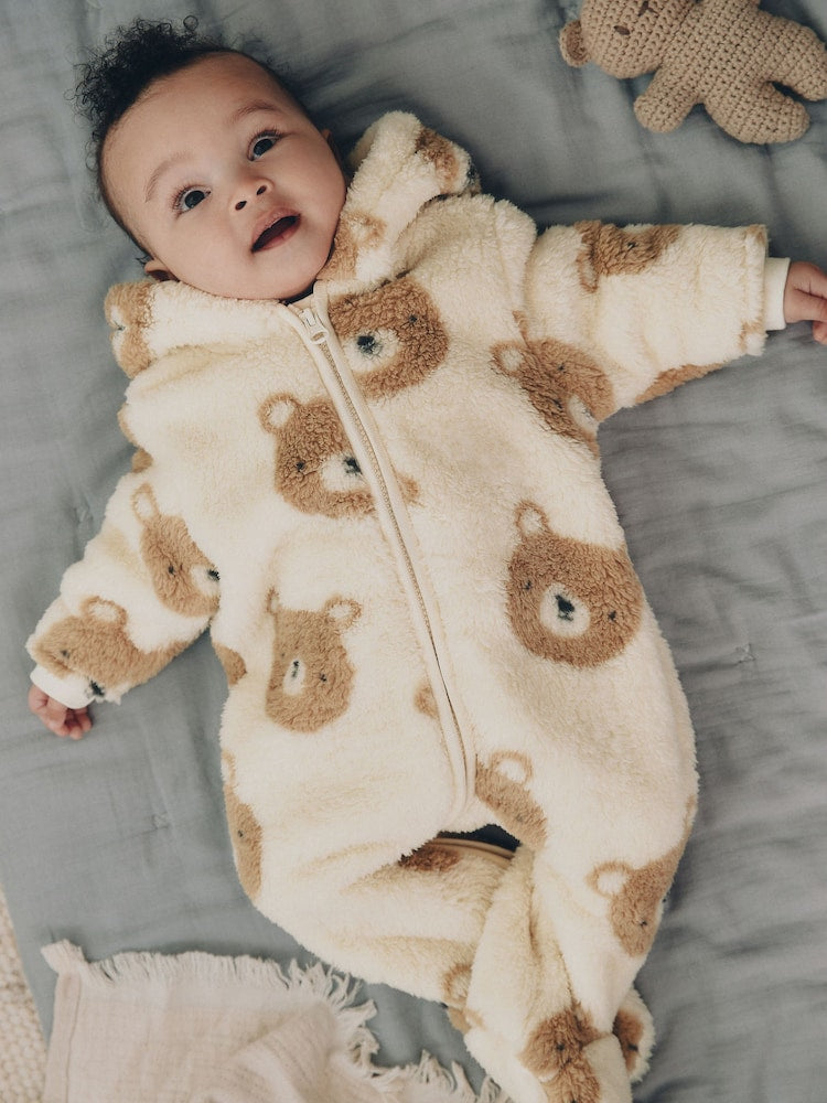 Neutral Bear Fleece Baby Pramsuit (0mths-2yrs) - Neutral Bear / Up to 1 Month (50-56cm)