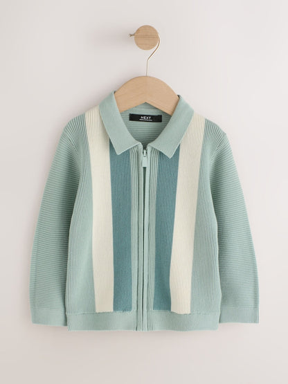 Blue Stripe Knitted Zip Through Polo Shirt (3mths-7yrs) - Blue / 12-18 Months (80-86cm)