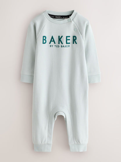 Baker by Ted Baker Green/Ecru Romper and Hat 3 Piece Set