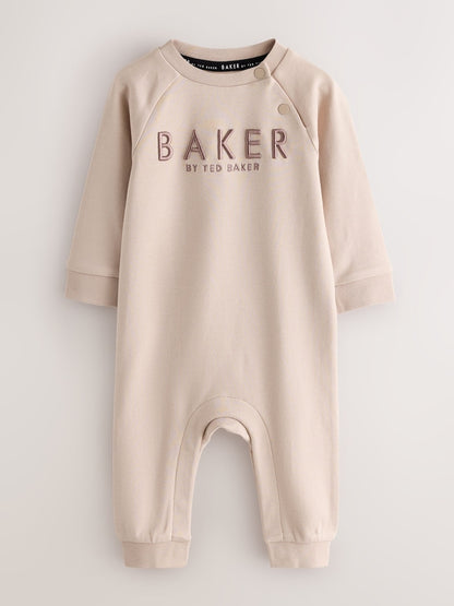 Baker by Ted Baker Green/Ecru Romper and Hat 3 Piece Set