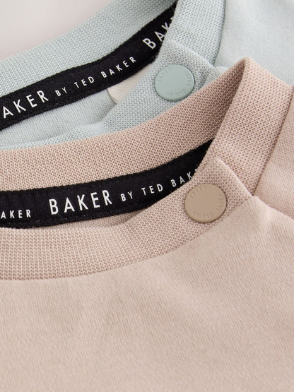 Baker by Ted Baker Green/Ecru Romper and Hat 3 Piece Set