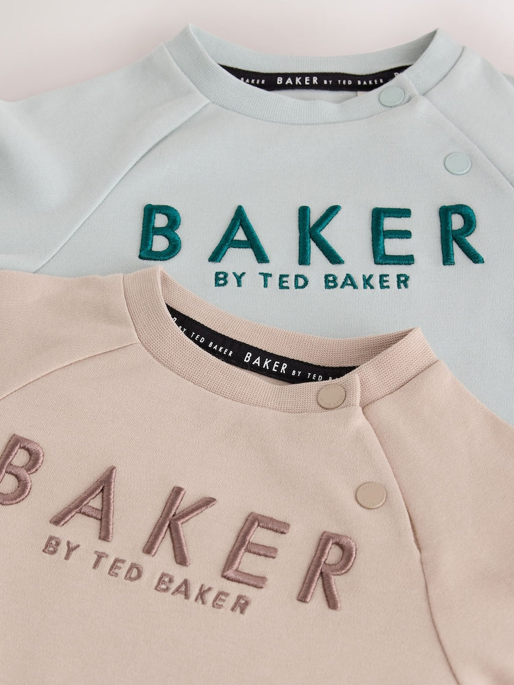 Baker by Ted Baker Green/Ecru Romper and Hat 3 Piece Set