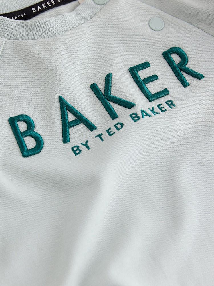 Baker by Ted Baker Green/Ecru Romper and Hat 3 Piece Set