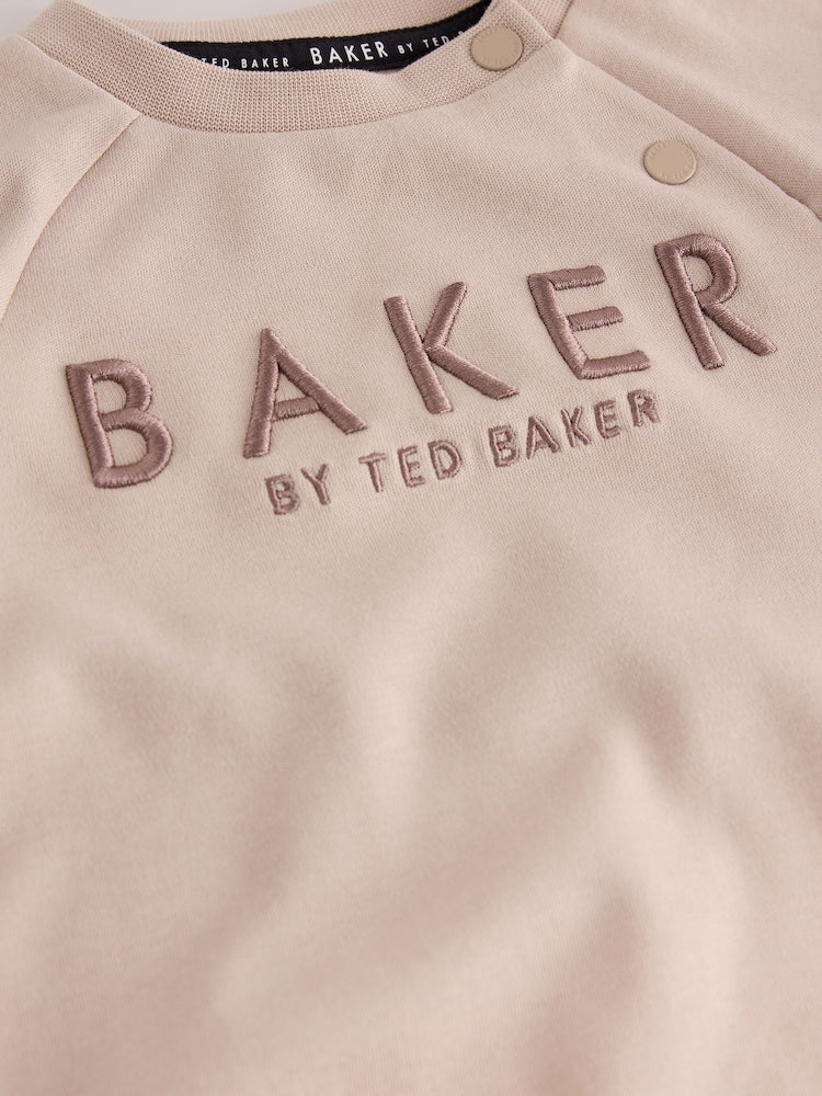 Baker by Ted Baker Green/Ecru Romper and Hat 3 Piece Set