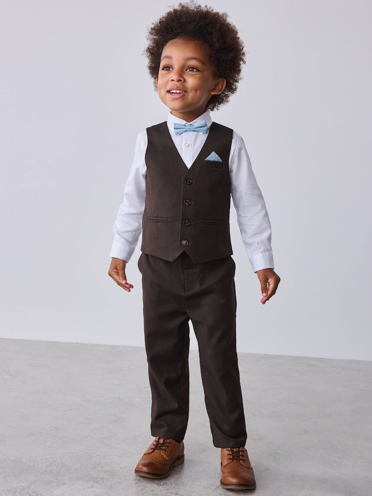 Baker by Ted Baker Brown/Blue Waistcoat Shirt And Trousers Set