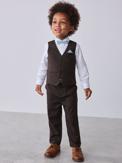 Baker by Ted Baker Brown/Blue Waistcoat Shirt And Trousers Set