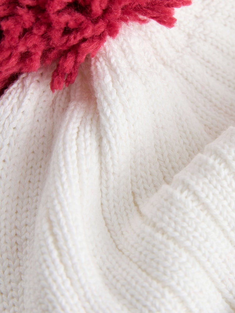 White Embroidered Knitted Christmas Reindeer Pom Baby Hat (0mths-3yrs)