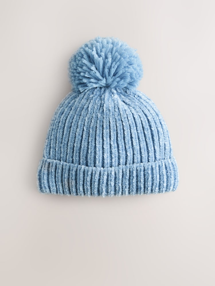 Blue Chenille Knitted Pom Baby Hat