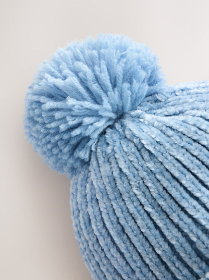 Blue Chenille Knitted Pom Baby Hat