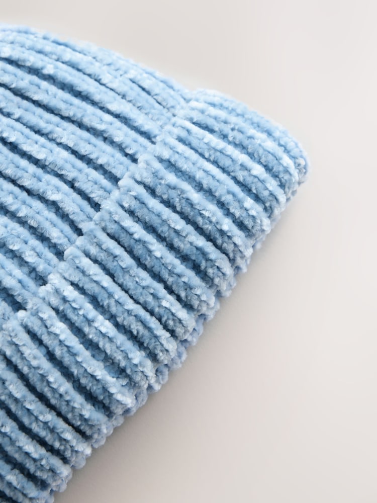 Blue Chenille Knitted Pom Baby Hat