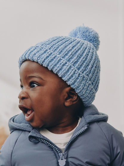 Blue Chenille Knitted Pom Baby Hat