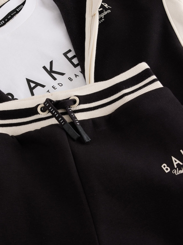 Baker by Ted Baker Black 3 Piece Varsity Hoodie T-Shirt and Joggers Set
